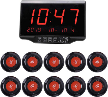 CallToU Wireless Calling System Restaurant Pager Customers Patient Caregiver Alert Paging System for Clinic Hospital Church Office Cafe Shop Smart Nurse Call Button 1 Display Receiver and 10 Call Button CallToU